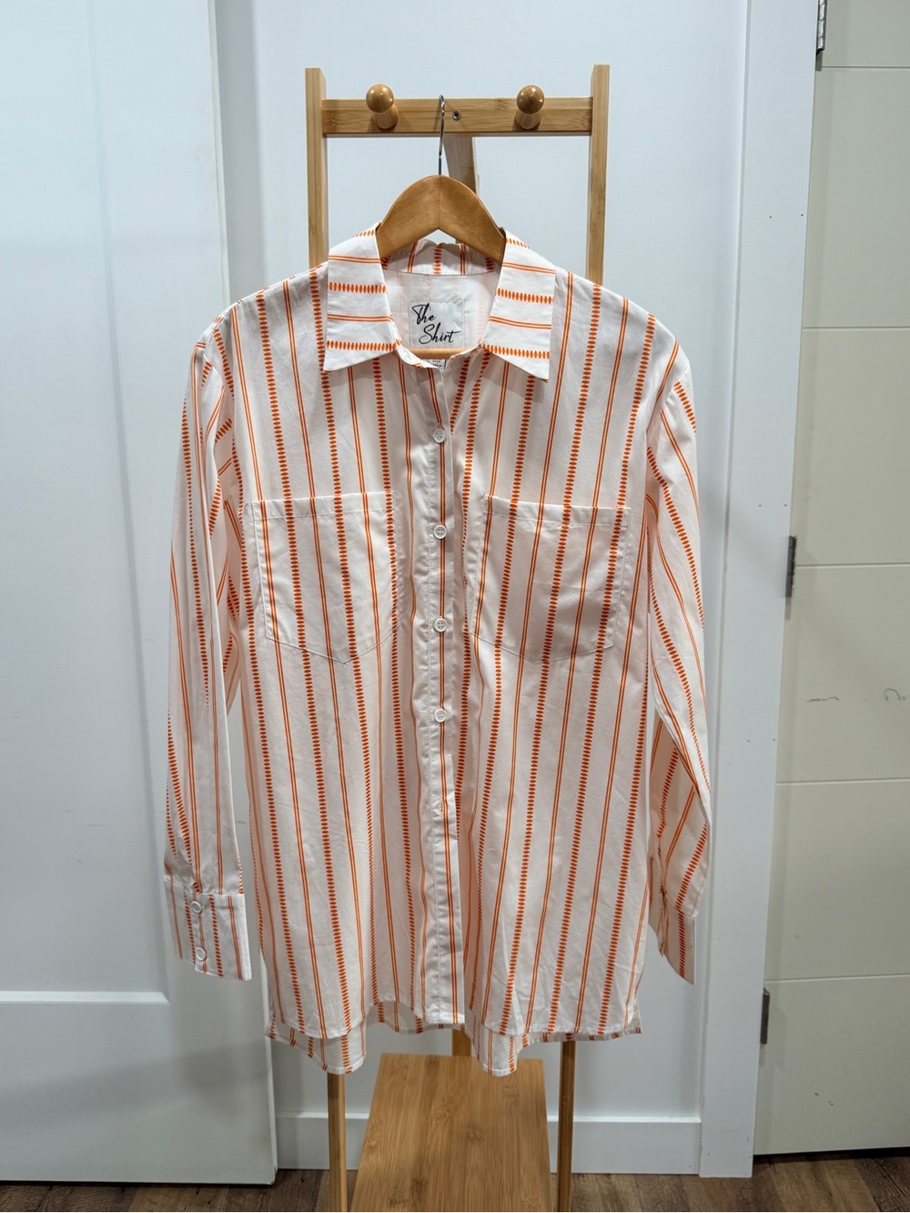 Tribal Orange and White Striped Button-Down Shirt